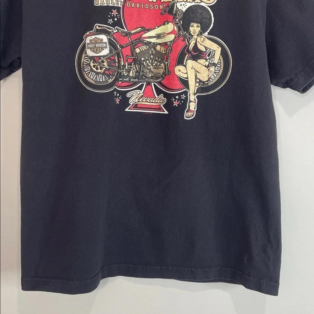 Harley Davidson Men’s Las Vegas Pinup Style Graphic T-Shirt Black Front Back L - Picture 5 of 11